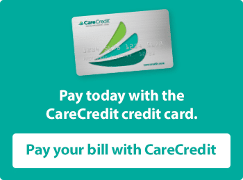 CareCredit credit card promotional banner encouraging patients to pay dental bills with financing option.